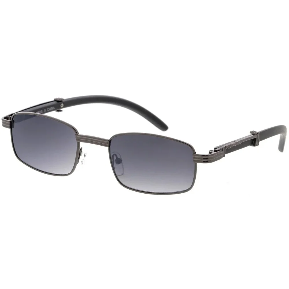 Mens Gunmetal Rectangular Sunglasses Gray Lens Metal Frame Style Hip Hop Cholo